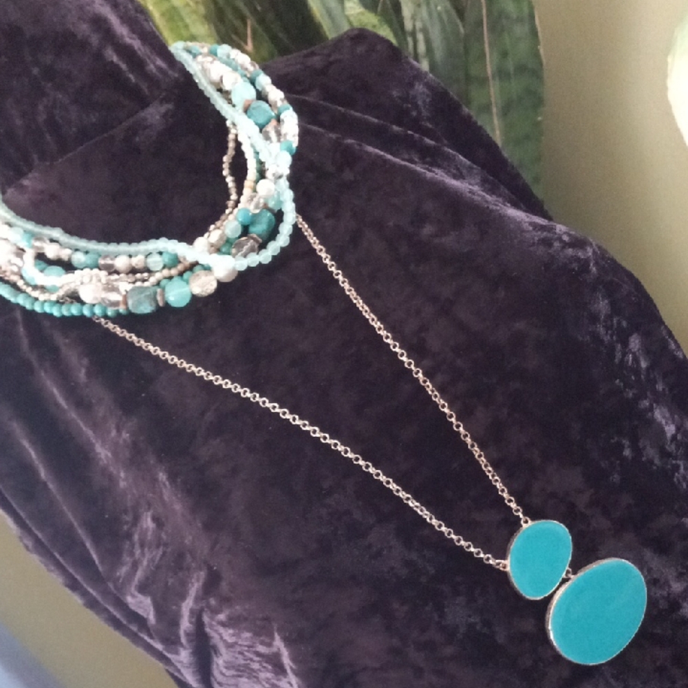 Turquoise Multi-Strand Bead and Pendant Necklace - Women Jewelry 18 & 30 In.